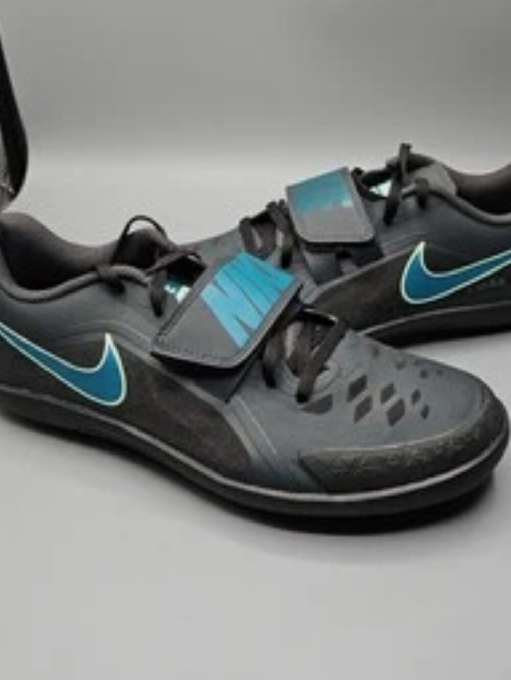 NEW Nike ZOOM Track and Field Sneakers Shoes with Teal Swoosh Black/Gray.